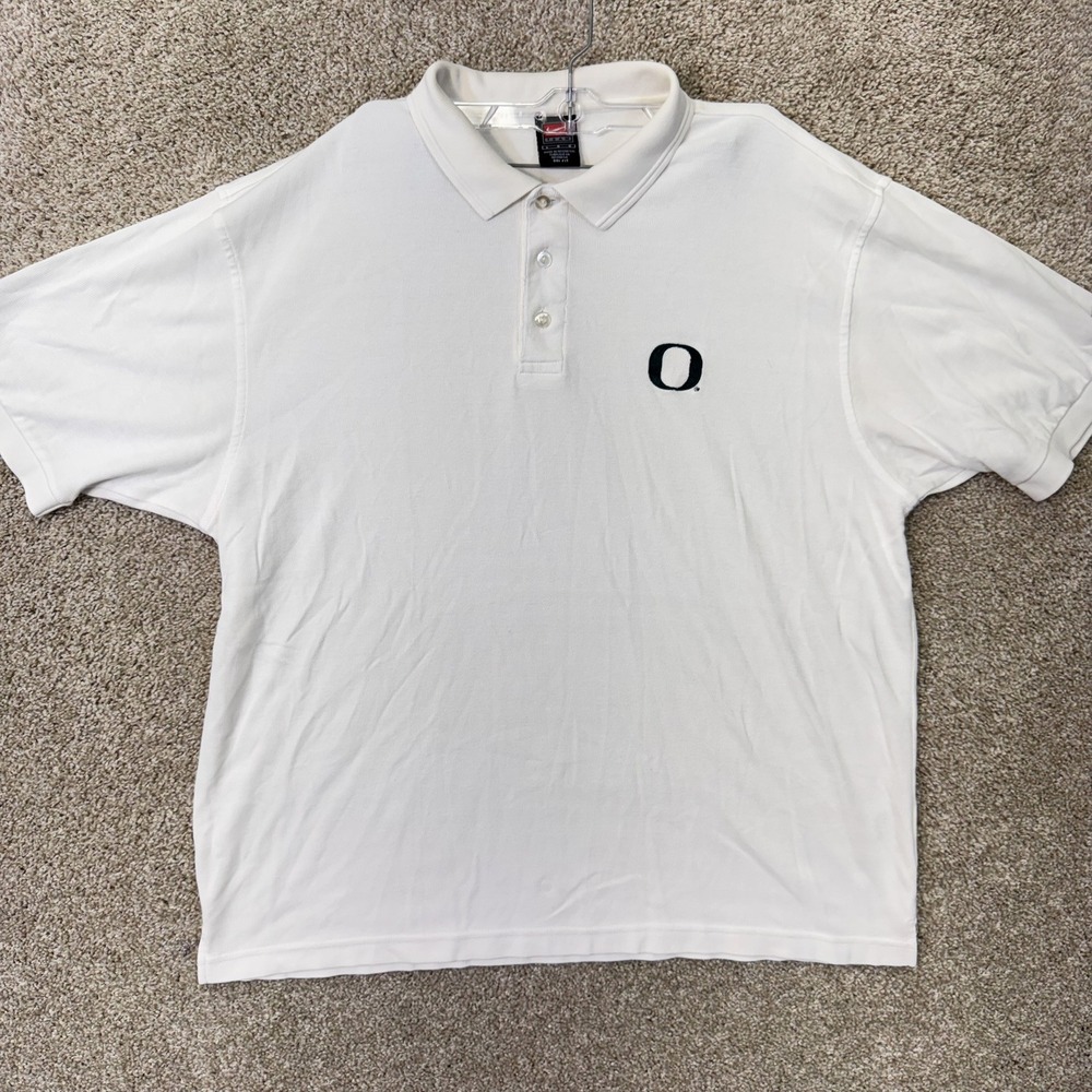 Oregon Nike Polo Shirt Mens Large White NCAA Ducks Dri-FIT EUC